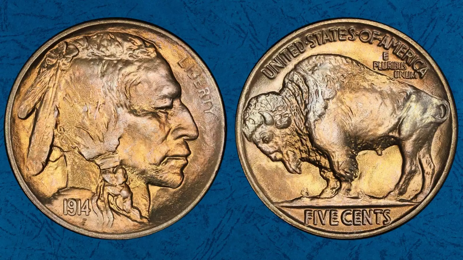 1914 Buffalo Nickel obverse and reverse showing Native American portrait and bison design